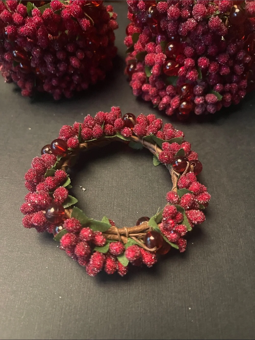 Set of 7( seven) Red Berry Napkin Rings